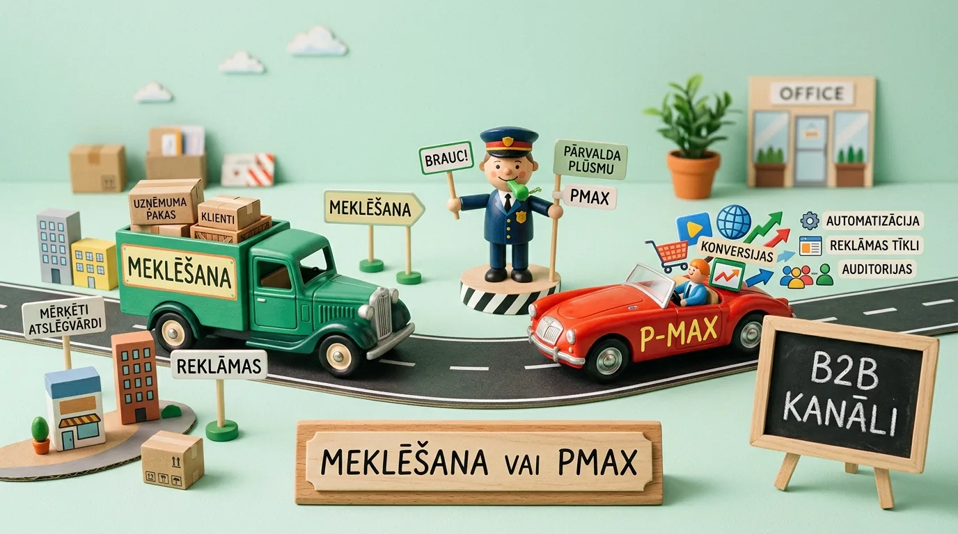 Google Ads meklēšanas kampaņas pret Performance Max augstas konkurences B2B nišās