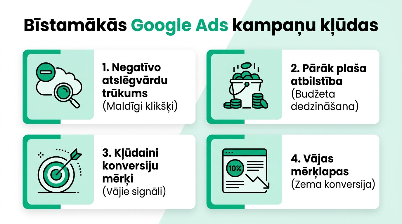 Bīstamākās Google Ads kampaņu kļūdas