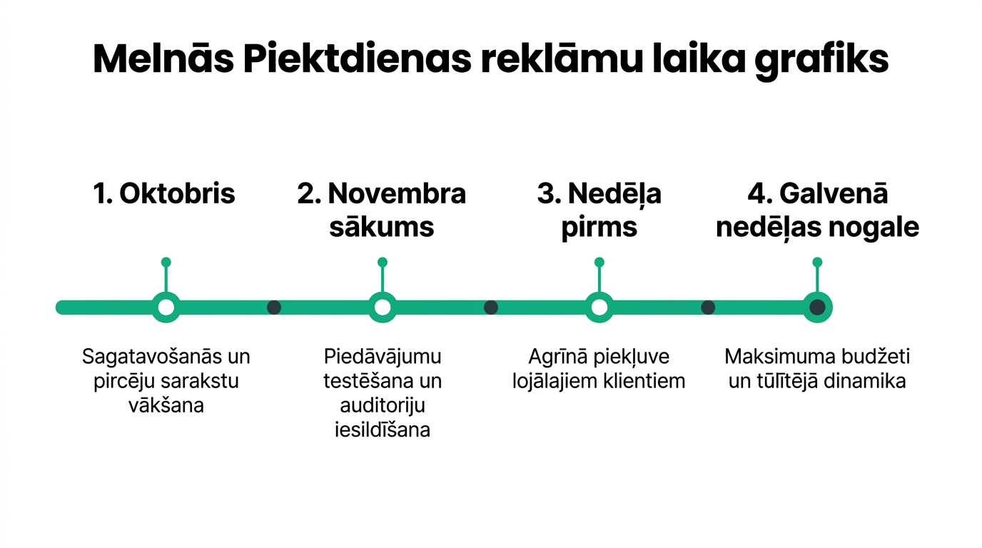 Melnās Piektdienas reklāmu laika grafiks un kampaņu fāzes
