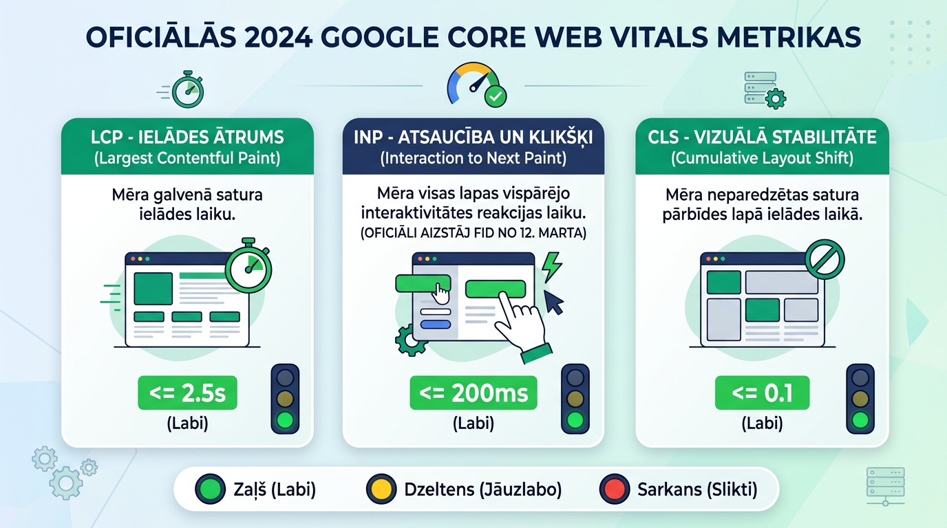 Oficiālās 2024. gada Google Core Web Vitals metrikas un to mērķa robežas