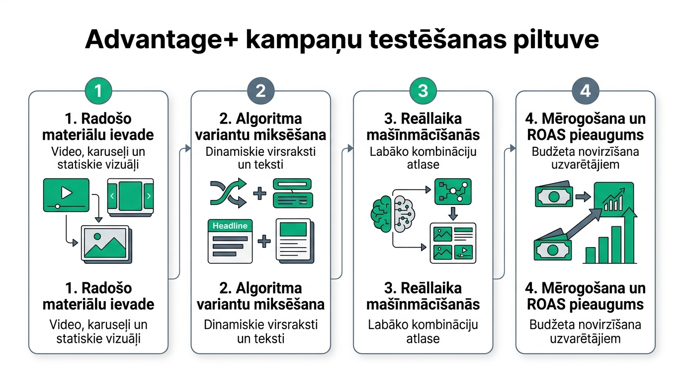 Advantage+ kampaņu testēšanas un optimizācijas piltuve