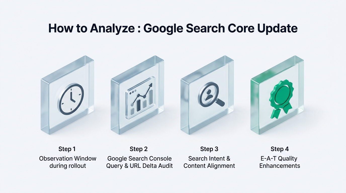 Google Core Update izvērtēšanas četri soļi un rīcības shēma