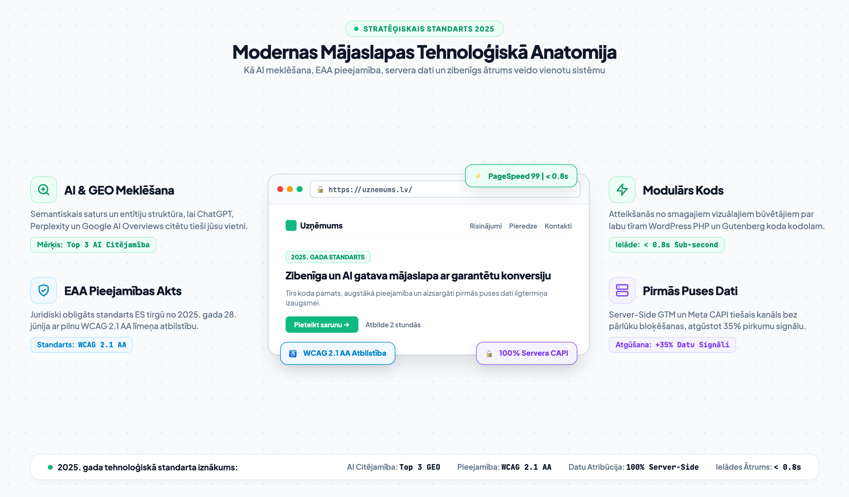 Modernas mājaslapas tehnoloģiskā anatomija un 4 stratēģiskie pīlāri 2025. gadam