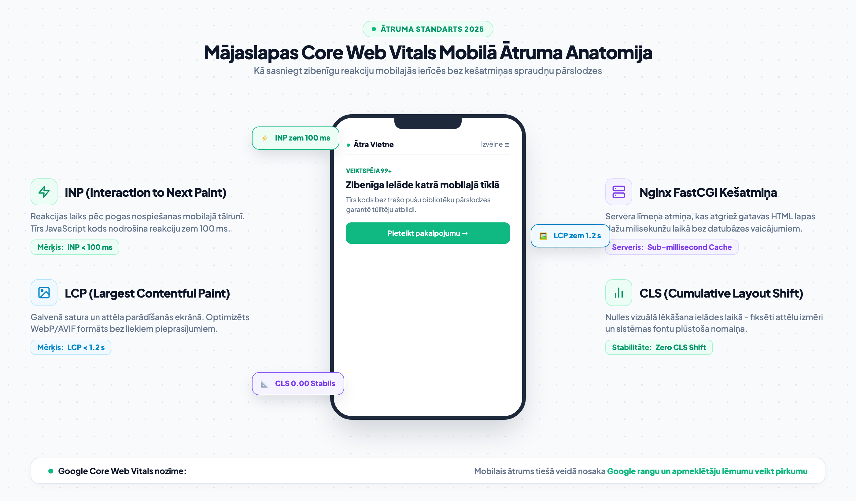 Mājaslapas Core Web Vitals mobilā ātruma anatomija