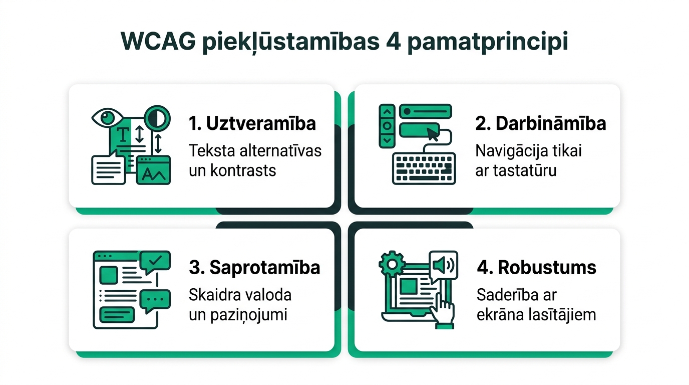 WCAG digitālās piekļūstamības četri pamatprincipi