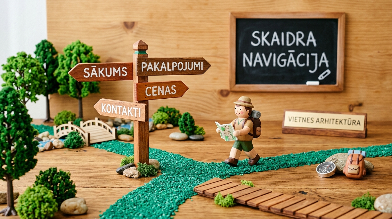 Mājaslapas navigācijas struktūra un izvēļņu dizains apmeklētāju ceļa atvieglošanai