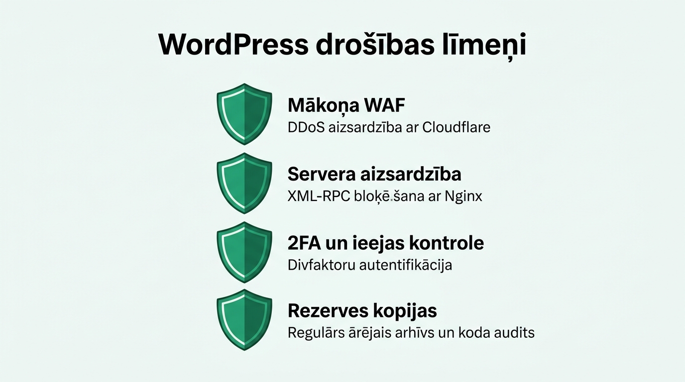 WordPress drošības līmeņi un aizsardzības arhitektūra